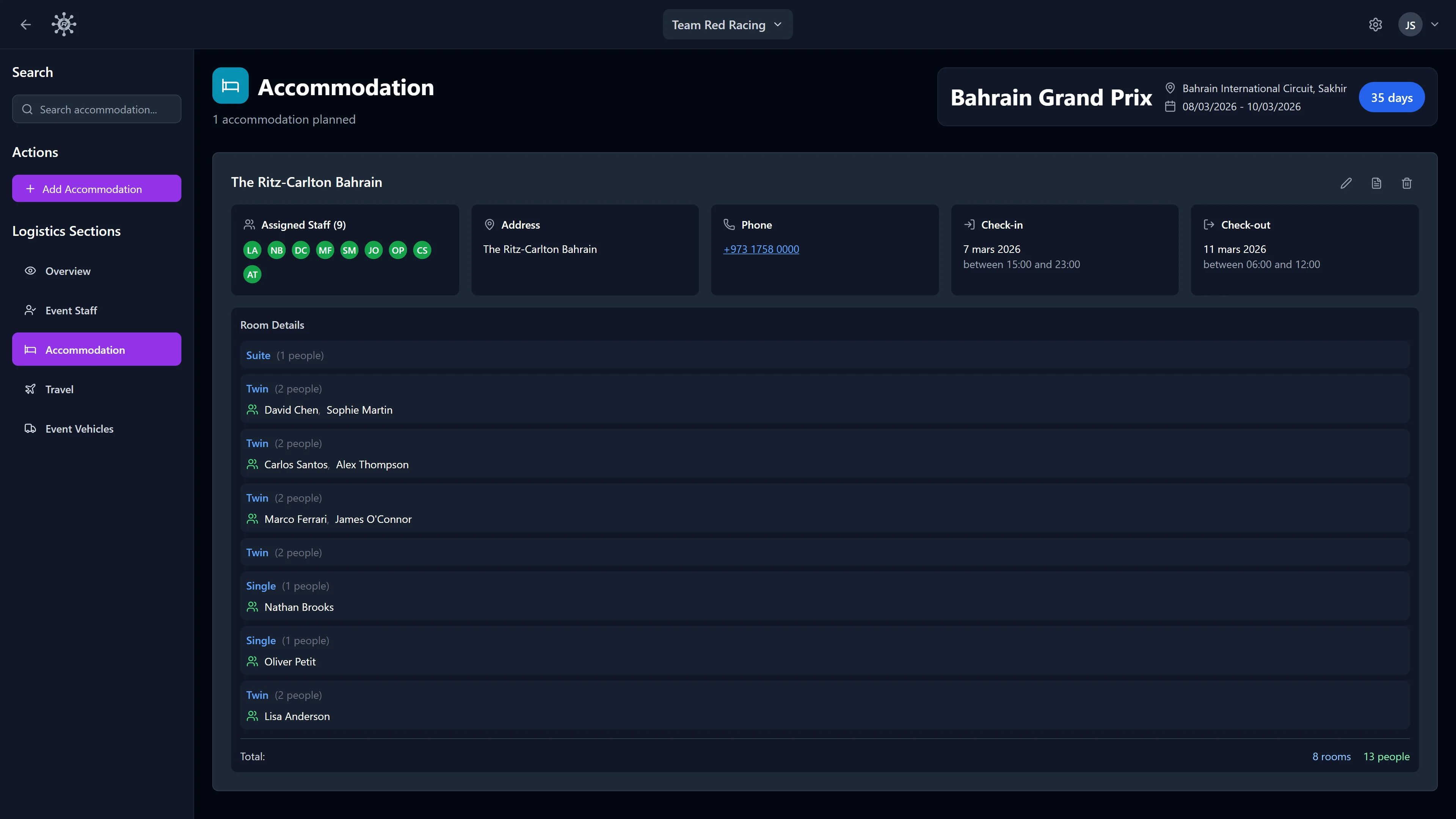 RaceNode Accommodation - Hotels, rooms, and rooming lists. Handled.