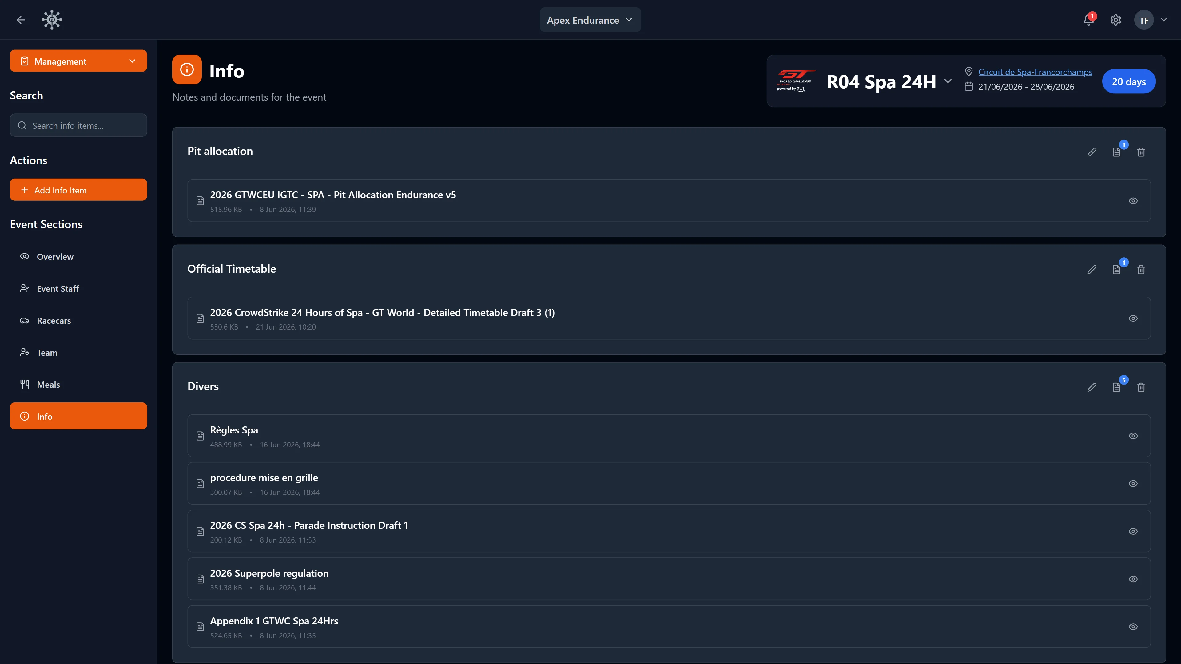 RaceNode Info Board - The intel your crew needs, in their pocket.