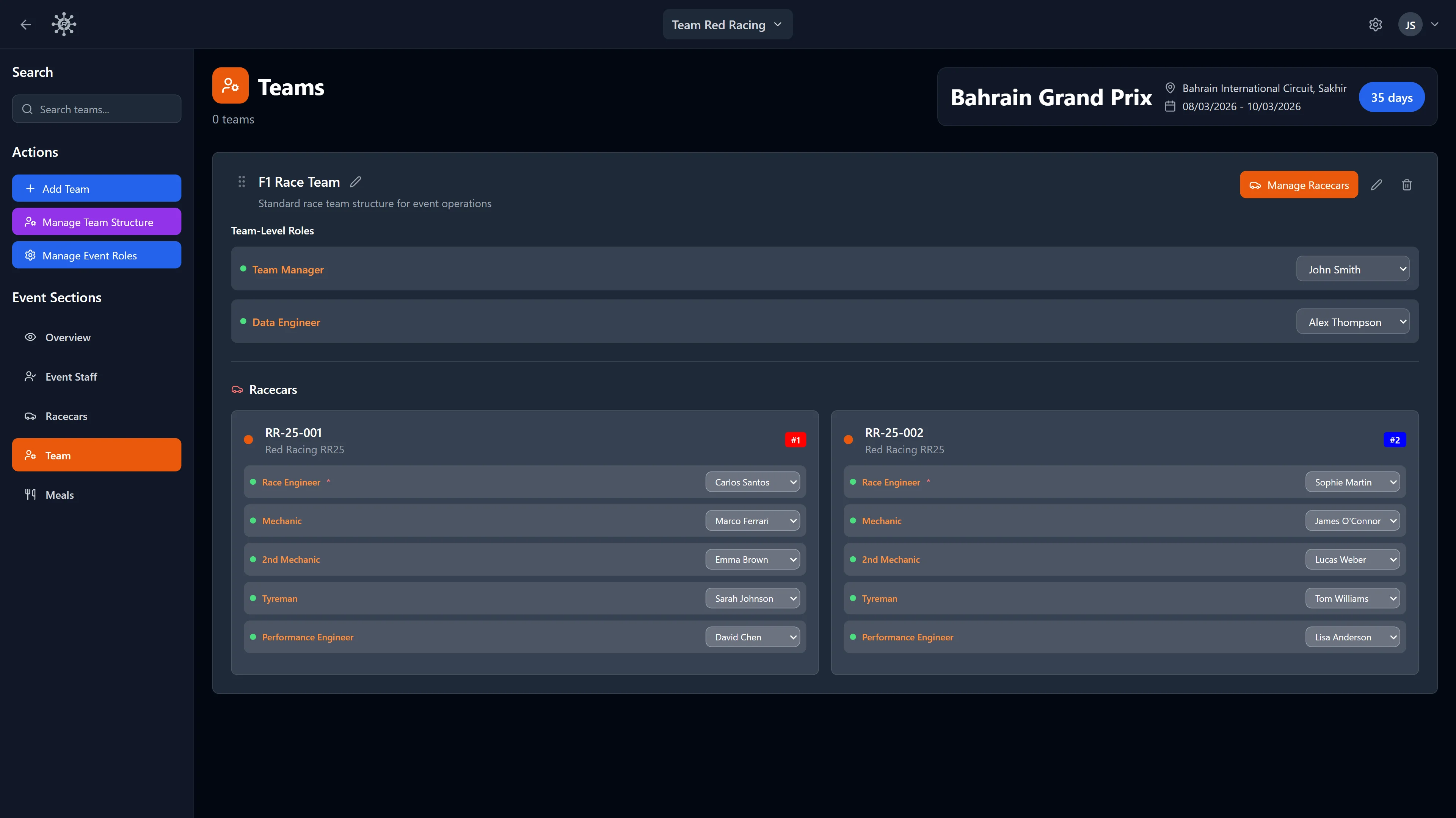 RaceNode Team - Build your crew structure, event by event.
